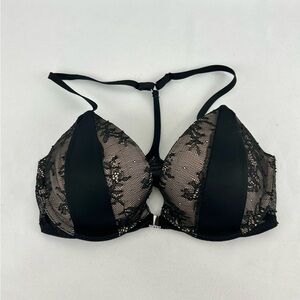 Victoria’s Secret Black and Nude Lace Front Clasp Bra 32D